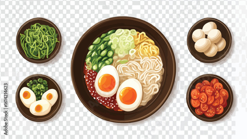 Ramen element set on transparent background