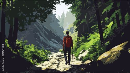 Exploring Mountain Forest Trail Backpacking Adventure