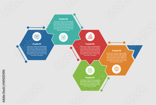 puzzle jigsaw shape base infographic diagram with arrow tip connector with up and down flow with 5 step for slide presentation