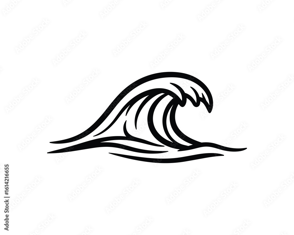 Naklejka premium Stylized Black Wave Shape, Simple Line Art, Isolated Icon Vector Illustration