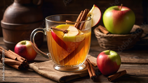 Heißer Apfelpunsch mit Zimt und Apfelscheiben