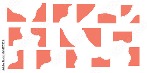 Set of coral orange background torn paper for square poster or banner