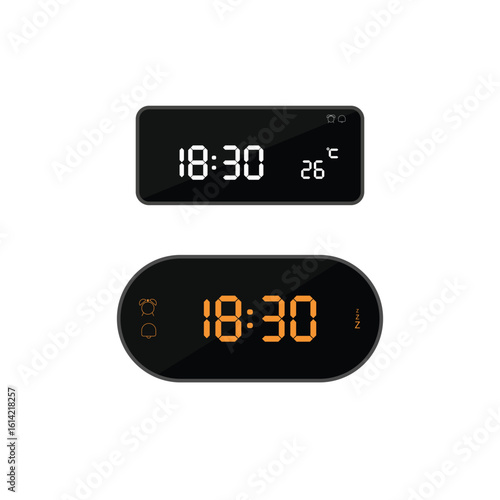 illustration of at half past six (18:30) o'clock. Digital clock icon sign and symbol. colored icon for website design