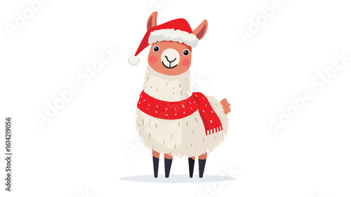 Festive Cute Llama Alpaca Character Illustration