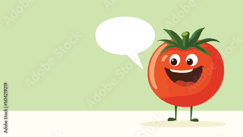 Cute Tomato Character with Speech Bubble