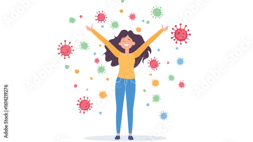 Female character surrounded by germ virus