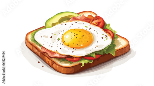 Egg Toast Vector Illustration on Toasted Bread