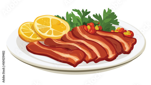 Delicious Grilled Bacon Breakfast Vector Illustration