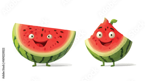 Cheerful watermelon character smiling and bitten