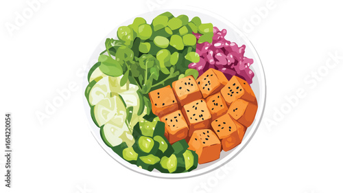 Vegan Poke Bowl Mockup with Marinated Tofu