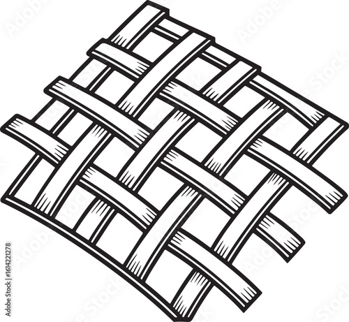 Hand drawn black and white woven basket weave pattern texture for design elements