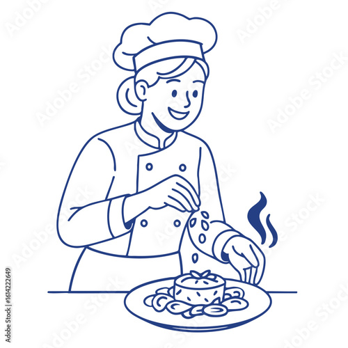 Wallpaper Mural Chef preparing dish with garnishingline art illustration Torontodigital.ca