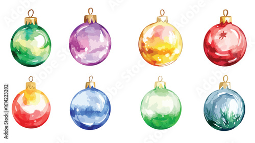 Watercolor Christmas Bauble Ornament Element Set