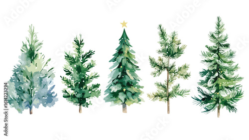 Watercolor Christmas Tree Element Set