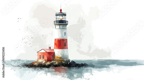 Serene Watercolor Lighthouse Scene