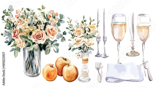 Elegant Watercolor Wedding Cut Out Set