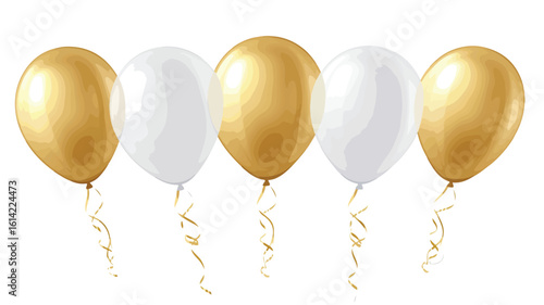 Elegant White Gold Party Balloons Isolated