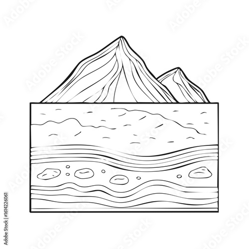 Diagram of mountain geology showing rock layers and sedimentary deposits