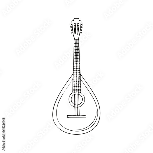 Hand Drawn Mandolin Illustration Musical Instrument Outline Style Folk Acoustic Design