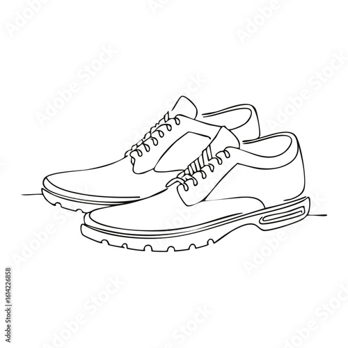 Continuous one line drawing of a pair of casual athletic shoes. Minimalist fashion footwear illustration.