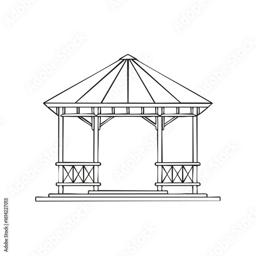 Traditional outdoor garden gazebo pavilion architectural outline drawing
