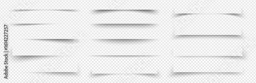 Soft drop shadow casts around paper sheet mockup. White surface with realistic edge and blur effect. Minimal frame layout for product, book or card template. Clean vector design.