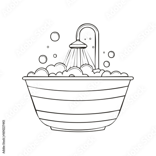 Vector illustration of a tub with bubbles and a shower head