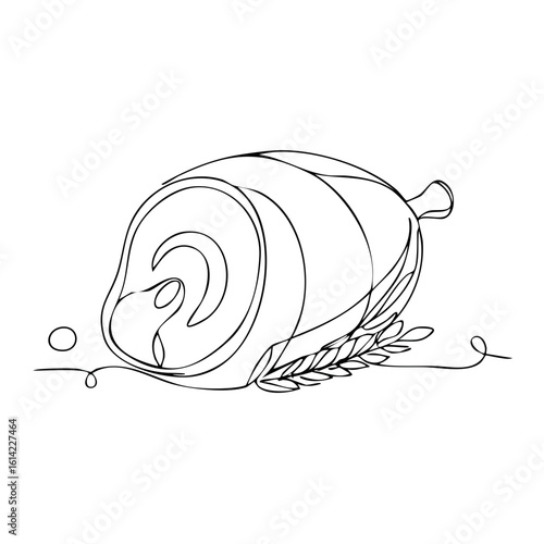 Roasted pork knuckle with wheat ear garnish continuous one line drawing illustration