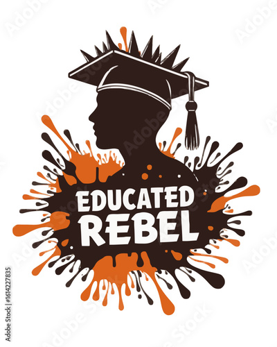 Silhouette of a graduate wearing a cap with splashes of paint