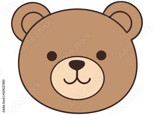 Cute cartoon brown teddy bear face with big ears
