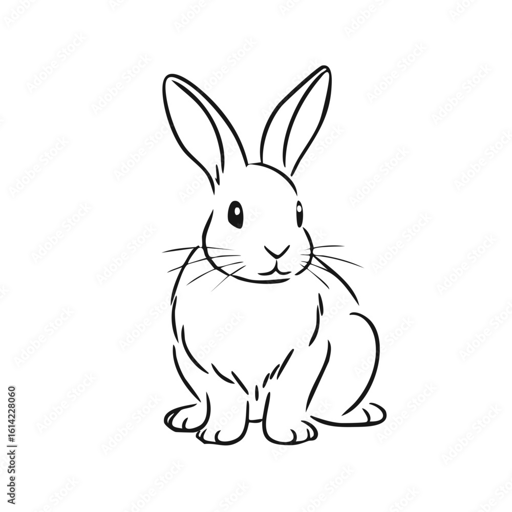 Obraz premium Charming Seated Rabbit Outline Drawing Minimalist Line Art Illustration Simple Sketch Style