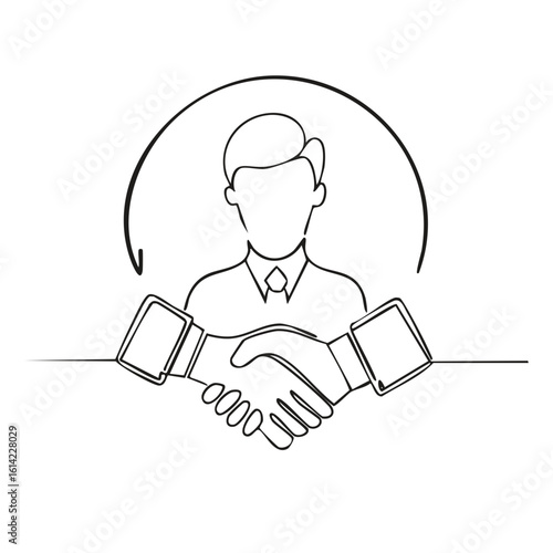 Continuous Line Drawing of Business Handshake and Professional Figure
