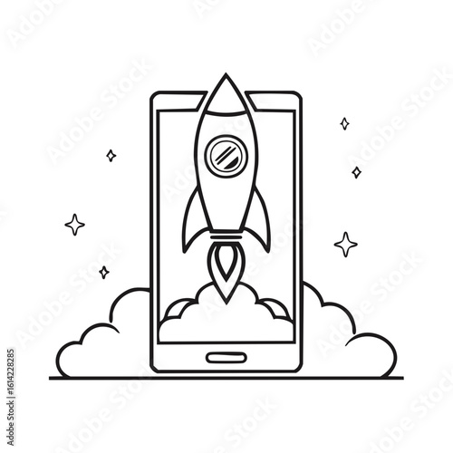 Rocket Launching From Phone Screen Concept Design Illustration