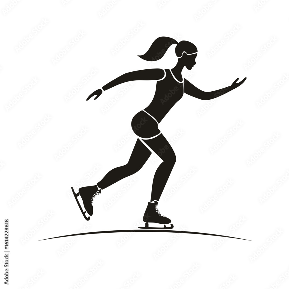 Obraz premium Female ice skater silhouette in a dynamic pose vector illustration for winter sports