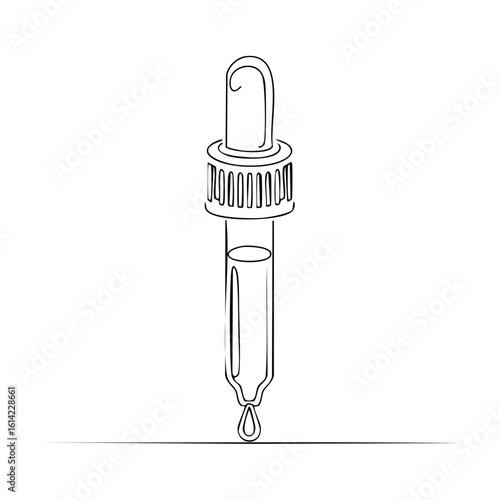 Continuous one line drawing of a cosmetic dropper with a single drop of serum or essential oil