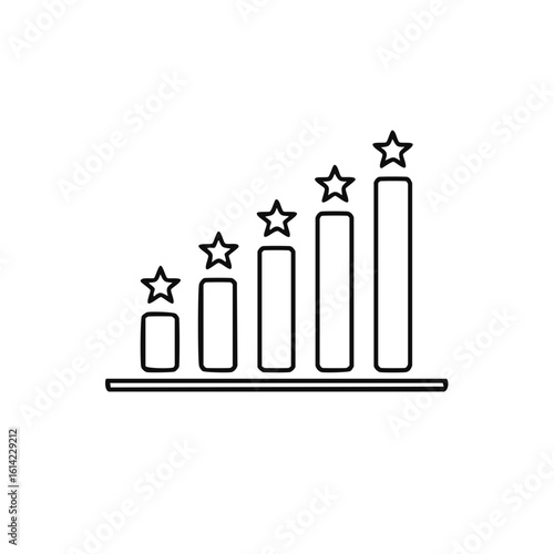 Line graph with increasing bars and stars indicating progress and success