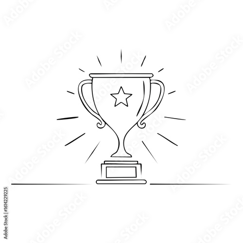 Doodle style drawing of a shiny trophy cup with star depicting success and achievement in a minimalistic style.