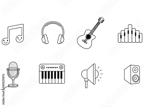 Collection of hand drawn music icons and instruments