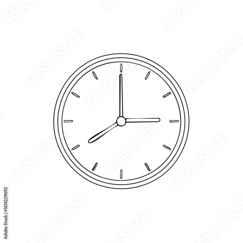 Minimalist black outline drawing of a classic round analog clock icon