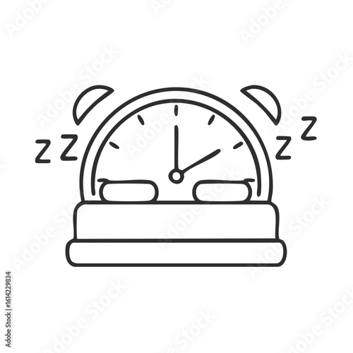Sleeping alarm clock line icon bedtime rest concept symbol.