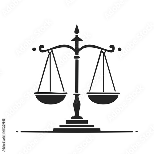 Scales of Justice - Black Silhouette Illustration Symbolizing Law, Balance, Fairness, and Legal System