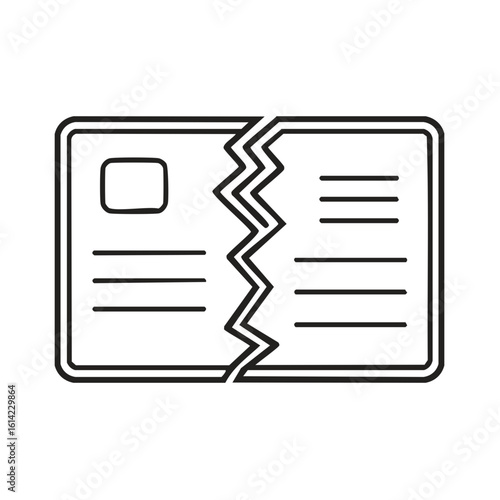 Torn Identity Card or Credit Card Document with Jagged Break Line