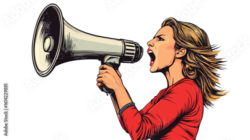 Empowering Woman with Megaphone in Protest