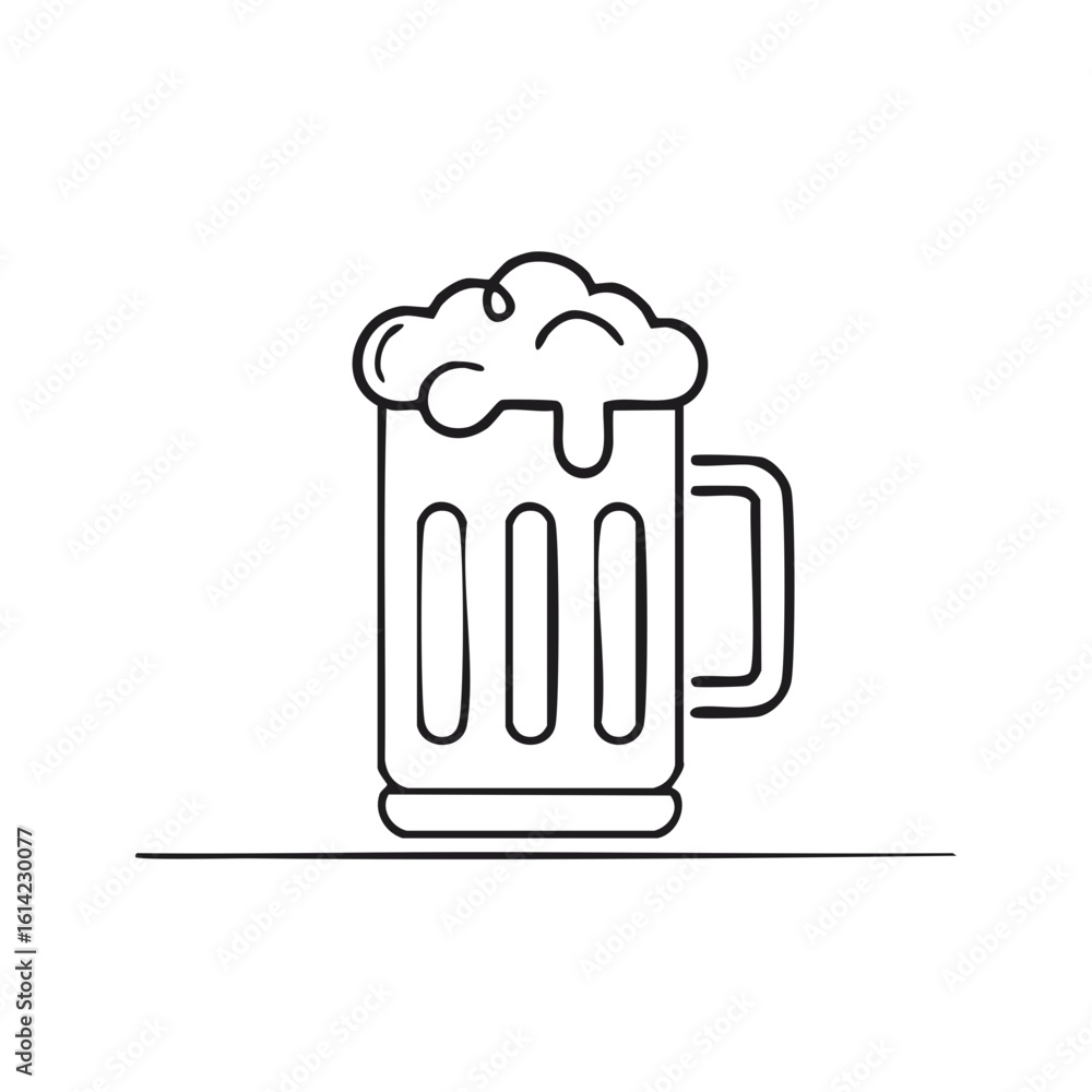 Doodle style drawing of a beer mug with a frothy top, isolated illustration of a beer glass Doodle style drawing of a beer mug with a frothy top, isolated illustration of a beer glass