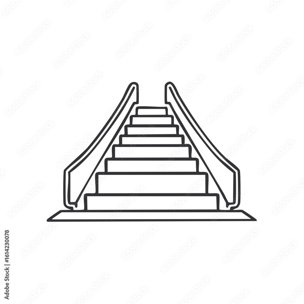 Line art illustration of stairs with handrails, going upwards Line art illustration of stairs with handrails, going upwards