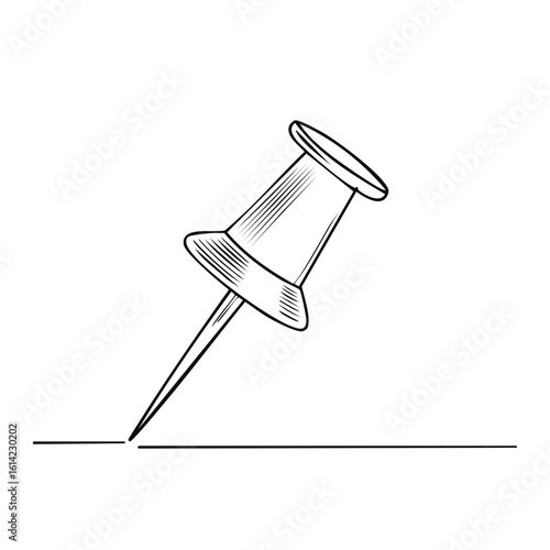 Pushpin illustration, line art, marking or pinning object with a needle, hand drawn