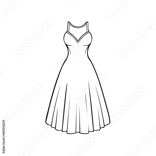 Elegant v-neck dress outline sketch vector illustration for design resources, fashion collections