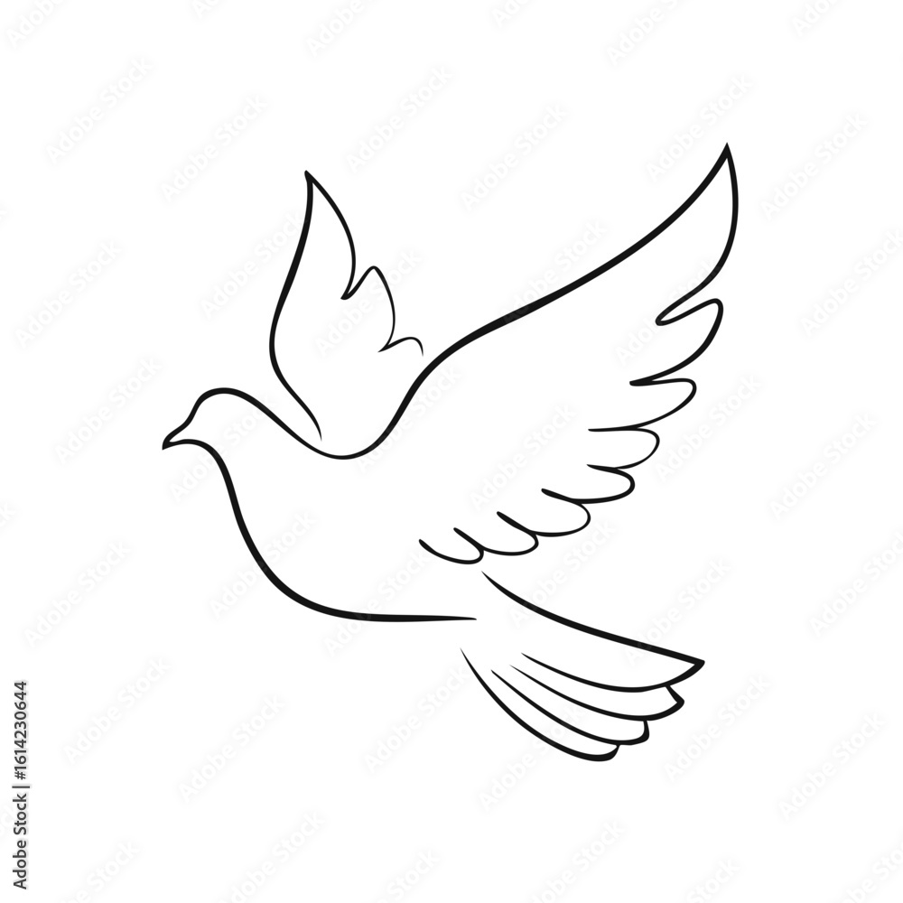Elegant Dove Illustration Symbol of Peace Flying with Graceful Wings in Artistic Line Drawing Elegant Dove Illustration Symbol of Peace Flying with Graceful Wings in Artistic Line Drawing