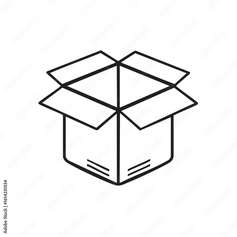 Minimalist Open Cardboard Box Line Art Icon for Shipping Delivery and Storage Packaging Minimalist Open Cardboard Box Line Art Icon for Shipping Delivery and Storage Packaging