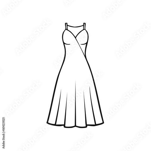 Elegant summer dress outline black and white fashion illustration
